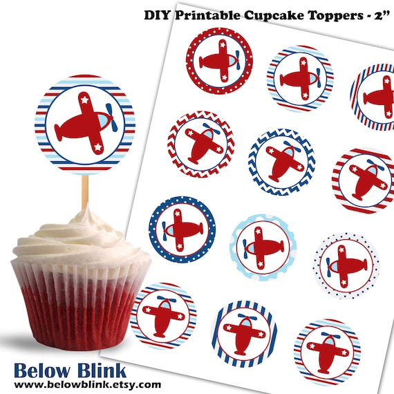 Airplane Cupcake Toppers, Birthday Printable Cupcake Toppers, Baby Shower Airplane Theme Party Decor - Instant Download - DP432 Il_570xn