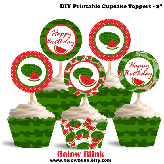 Watermelon Cupcake Toppers, Birthday Printable Cupcake Toppers, Watermelon Theme Party Decorations - Instant Download - DP496 Il_570xn