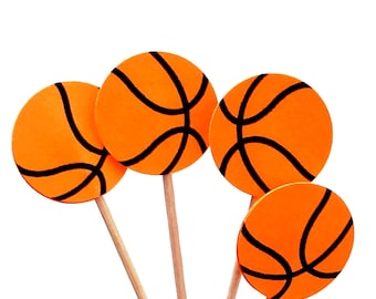 Bright Orange Basketball Cupcake Toppers 24CT, Basketball Theme Party Decoration, Sport Cupcake Topper, Birthday Decor, 1st Birthday - No966