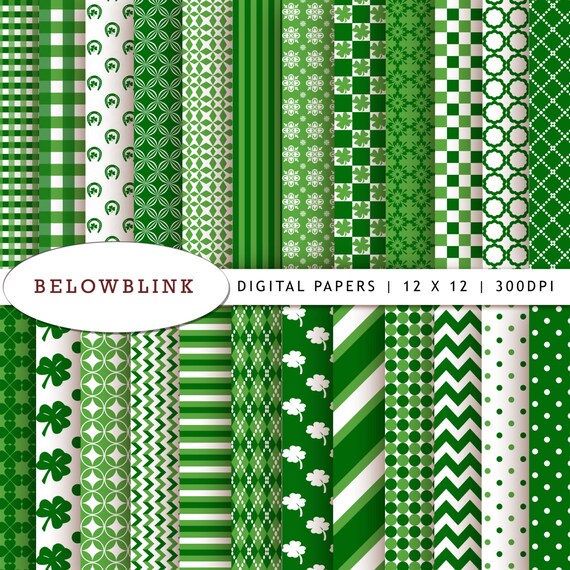 St. Patrick's Day Digital Paper Pack, Scrapbook Papers, 24 jpg files 12 x 12 - Instant Download - DP171 Il_570xn