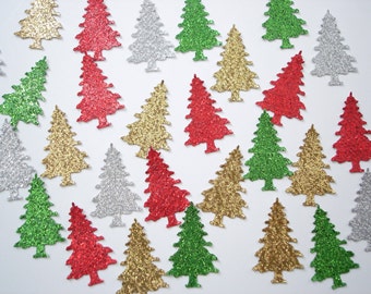 50 Glitter Christmas Tree Confetti, Holiday Party Decorations, Winter Table Scatter, Scrapbook Supplies - No759