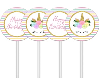 Unicorn Cupcake Toppers,  Unicorn Gift Tags, Unicorn Favors, Unicorn Party Circles, Unicorn Birthday Party Decor, Printable - DP612