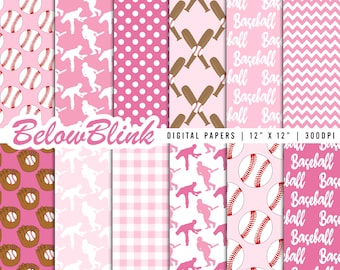 Papel Digital de béisbol rosa, fondos transparentes, papel de Scrapbook, papeles imprimibles, Baby Shower, diseño de tela, cumpleaños - DP1102