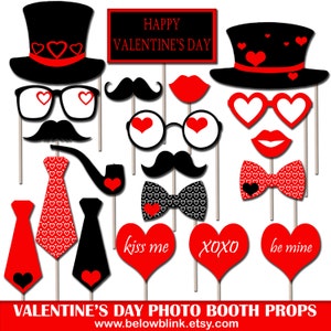 Valentines Day Photo Booth Props, Printable Valentine&#39;s Day Photo Props, Holiday Props, Instant Download - DP407