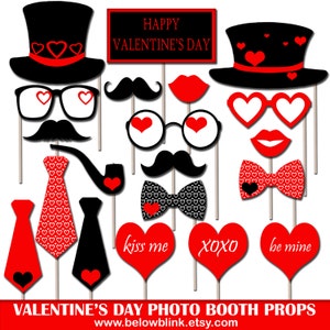 Valentines Day Photo Booth Props 3 GLITTER FOAM Hearts on a 