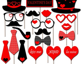 Valentines Day Photo Booth Props, Printable Valentine's Day Photo Props, Holiday Props, Instant Download - DP407