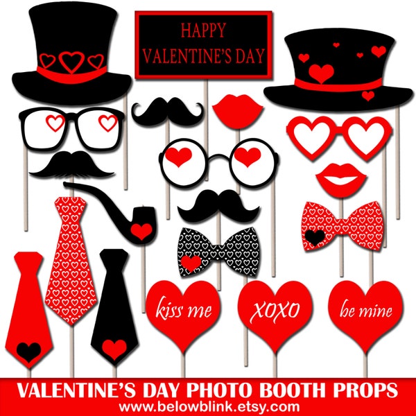 Valentines Day Photo Booth Props, Printable Valentine's Day Photo Props, Holiday Props, Instant Download - DP407