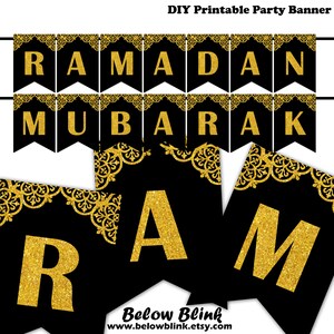 Ramadan Mubarak Banner Gold Black Royal Garland Bunting Islamic Decorations Printable Instant Download DP980