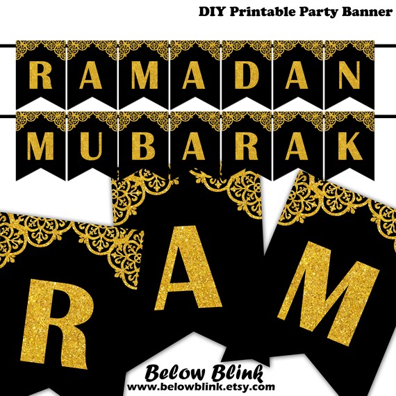 Ramadan Mubarak Banner Gold Black Royal Garland Bunting Islamic Decorations Printable Instant Download DP980 Il_570xn