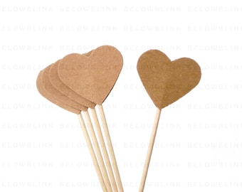 24 Kraft Paper Hearts Party Picks, Cupcake Toppers, Food Picks, Toothpicks - party supplies - No459