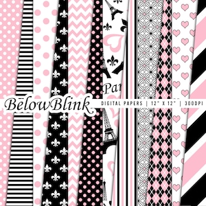 Paris digitalem Papier, Scrapbook-Papiere, kommerzielle Nutzung, Hintergrund Chevron, Streifen, Polka Dots, Herz - DP369