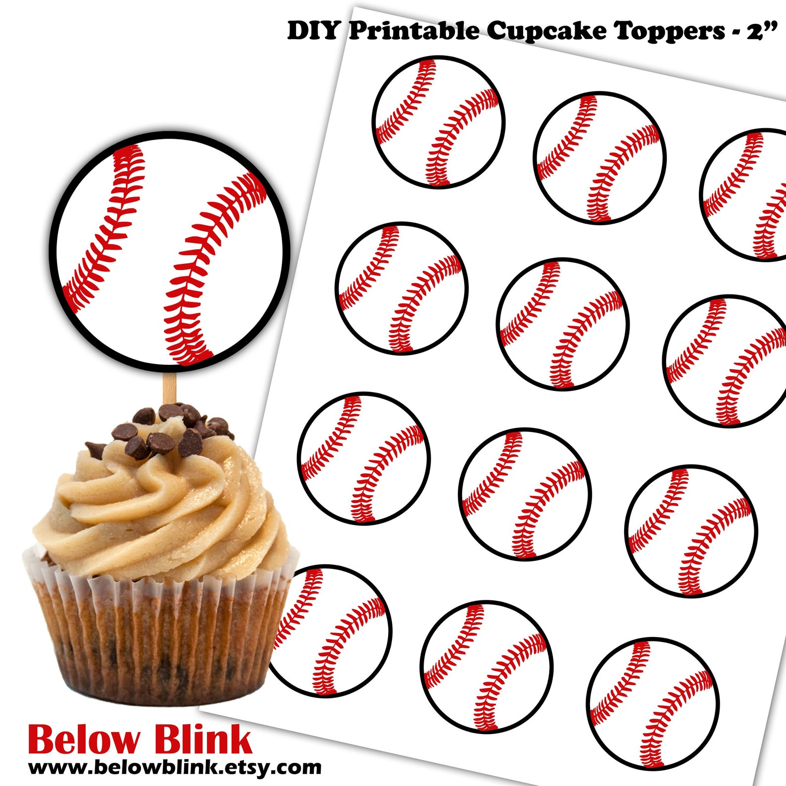 Baseball Cupcake Toppers Birthday Printable Gift Tags Etsy