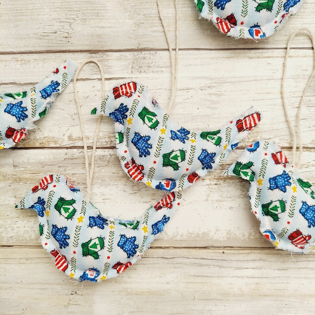 Country Primitive Fabric Bird Ornaments Hanging Christmas Tree Rustic