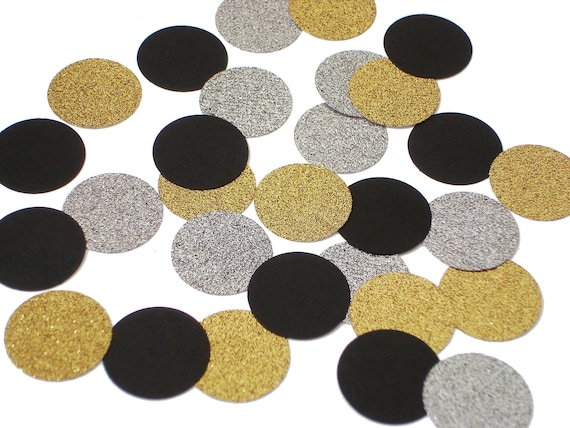 50 Graduation Confetti, Glitter Silver Gold and Black Circle Confetti, 1" Confetti Circles, Party Decorations - No539 Il_570xn