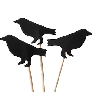 24 Black Crow Bird Cupcake Toppers Food Picks Decorative Party Toothpicks No159 image 1