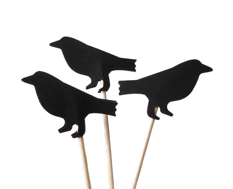 24 Black Crow Bird Cupcake Toppers Food Picks Decorative Party Toothpicks No159 image 1