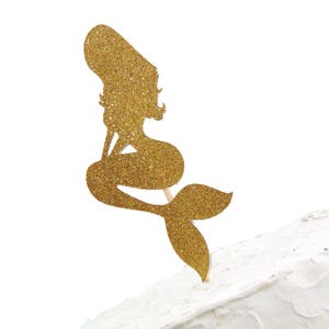 Glitter Gold Mermaid Cake Topper, Under the Sea Decoration, Ariel Birthday Party, Mermaid Centerpiece, Ariel Cake, Mermaid Cake Decoration image 3