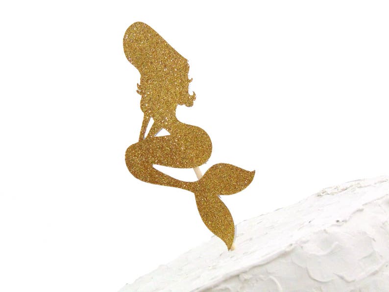 Glitter Gold Mermaid Cake Topper, Under the Sea Decoration, Ariel Birthday Party, Mermaid Centerpiece, Ariel Cake, Mermaid Cake Decoration image 3