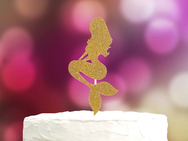 Glitter Gold Mermaid Cake Topper, Under the Sea Decoration, Ariel Birthday Party, Mermaid Centerpiece, Ariel Cake, Mermaid Cake Decoration image 4