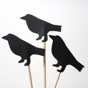 24 Black Crow Bird Cupcake Toppers Food Picks Decorative Party Toothpicks No159 image 3