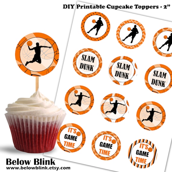 Basketball Cupcake Toppers Birthday Printable Cupcake Etsy