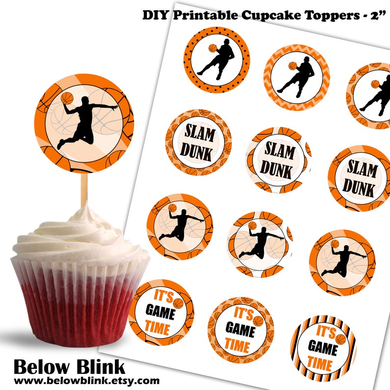 Basketball Cupcake Toppers Birthday Printable Cupcake Etsy