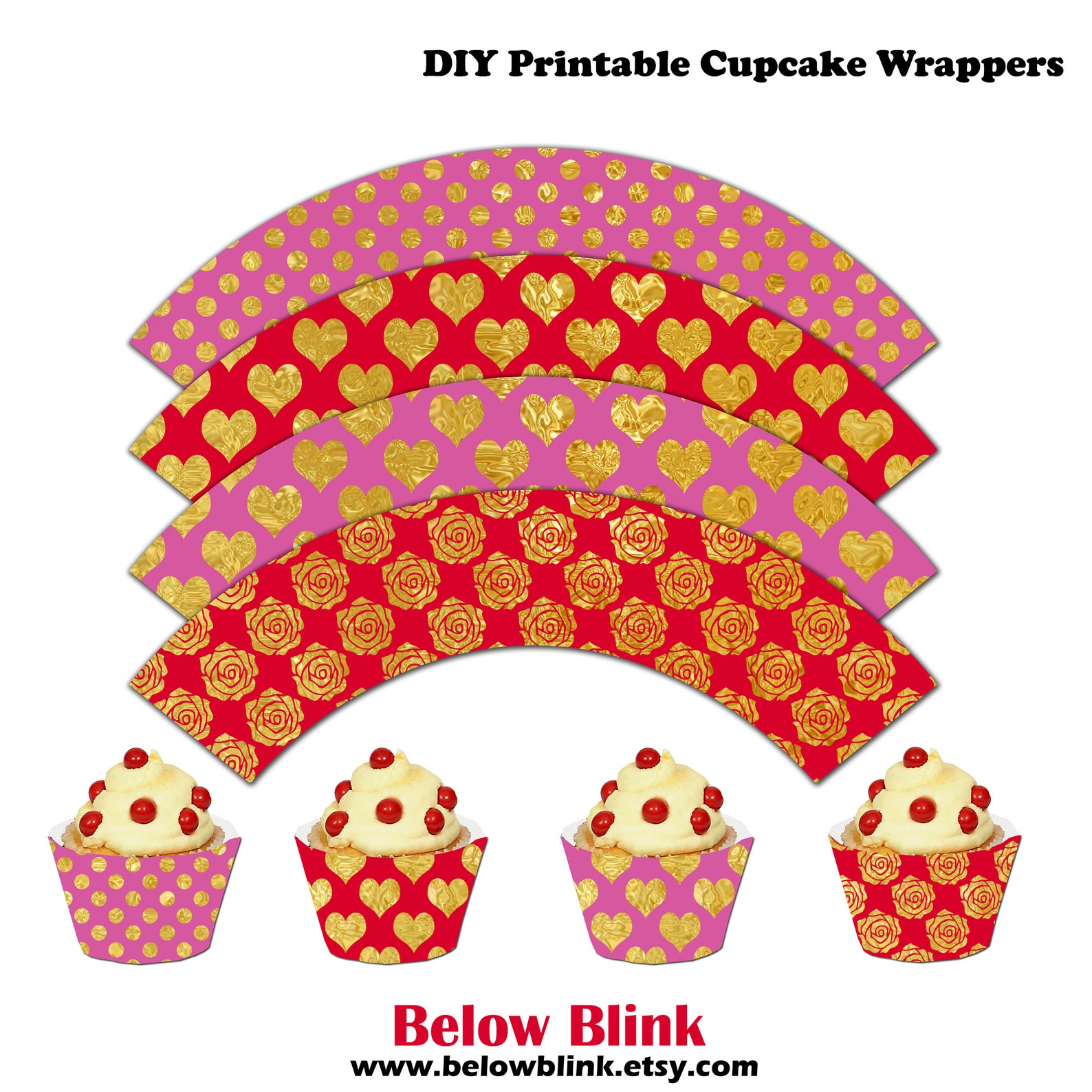 Valentine's Day Cupcake Wrappers Gold Printable Cupcake Etsy
