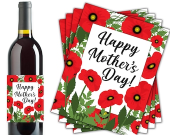 Happy Mother's Day Wine Bottle Labels, Printable Wine Bottle Labels, Mother's Day Party Decor, Floral Gift Tags, Instant Download - DP930