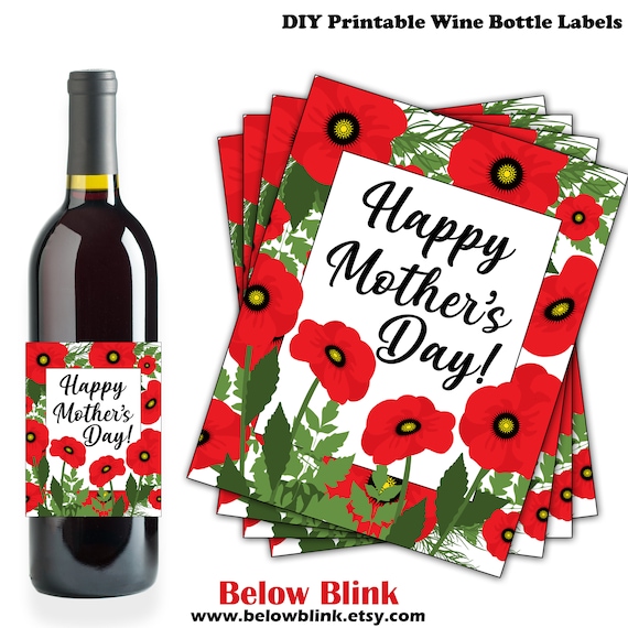 Happy Mother's Day Wine Bottle Labels, Printable Wine Bottle Labels, Mother's Day Party Decor, Floral Gift Tags, Instant Download - DP930 Il_570xn