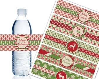 Printable Christmas Water Bottle Labels, Merry Christmas Water Bottle Labels, Christmas Party Decor - Instant Download - DP547