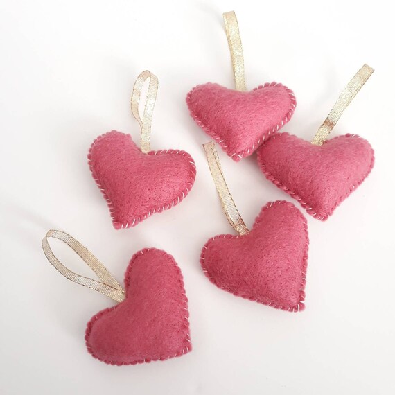 Felt Heart Ornaments, Valentine's Day Decor, Christmas Ornament, Heart Decoration, Pink Sherbet Il_570xn