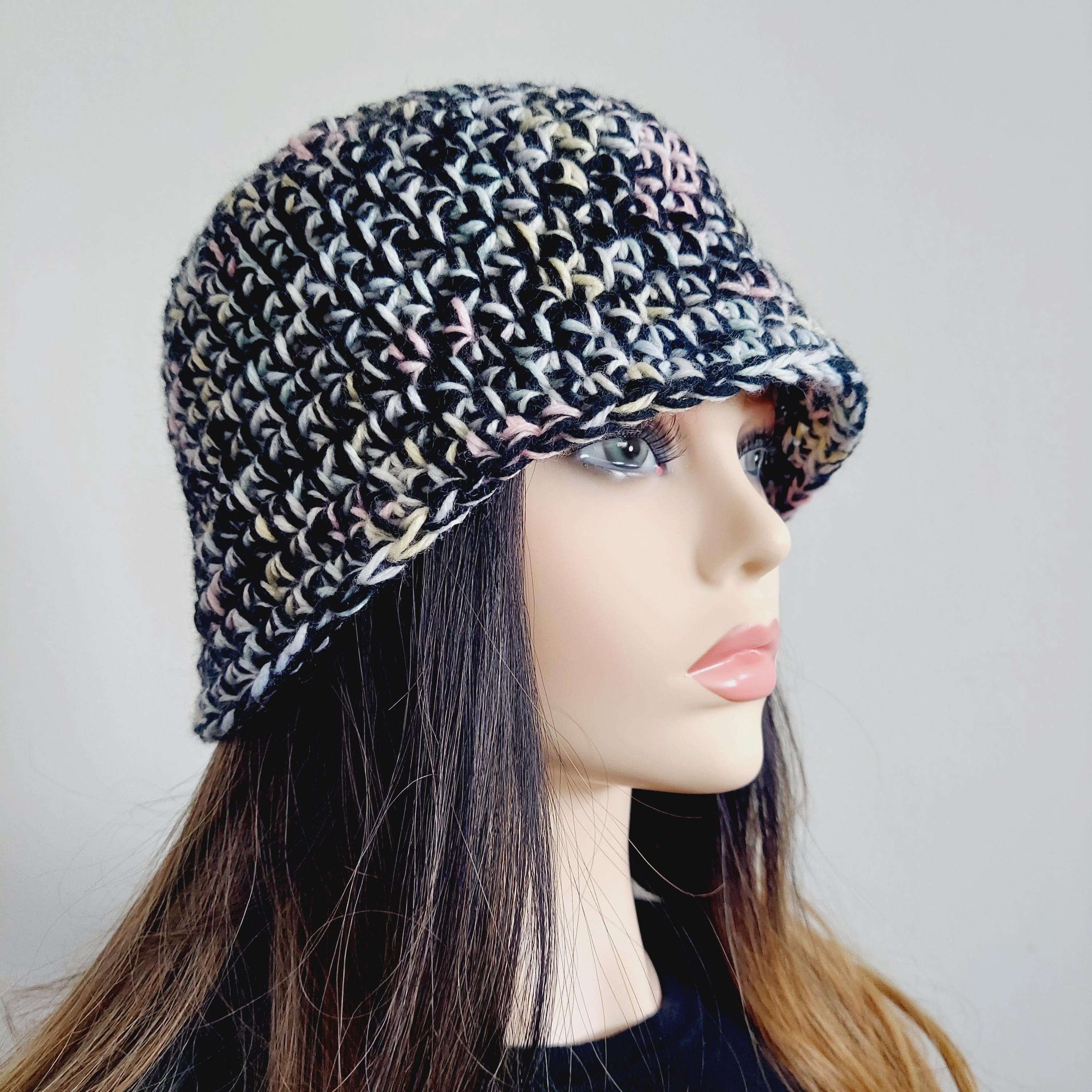 Vintage Knitted Bucket Hat, Acrylic, Winter Warm Crochet Cap Free Easy Red Heart Granny Stripes Bucket Hat Crochet  main image 3