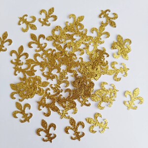 Royal Glitter Gold Fleur De Lis Confetti 50CT, Paris Bridal Shower, St. Patrick's Day Confetti, Birthday Party Decorations No153 image 3