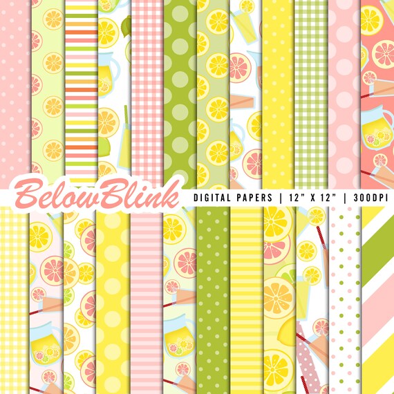 Pink Lemonade Digital Paper, Lemon Scrapbook Papers, Lemonade Theme Party Decorations - Instant Download - DP469 Il_570xn