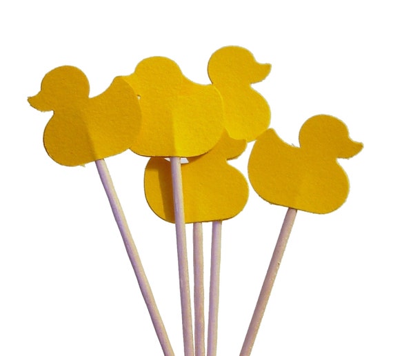Yellow Duck Cupcake Toppers 24ct Baby Shower Decorations Rubber