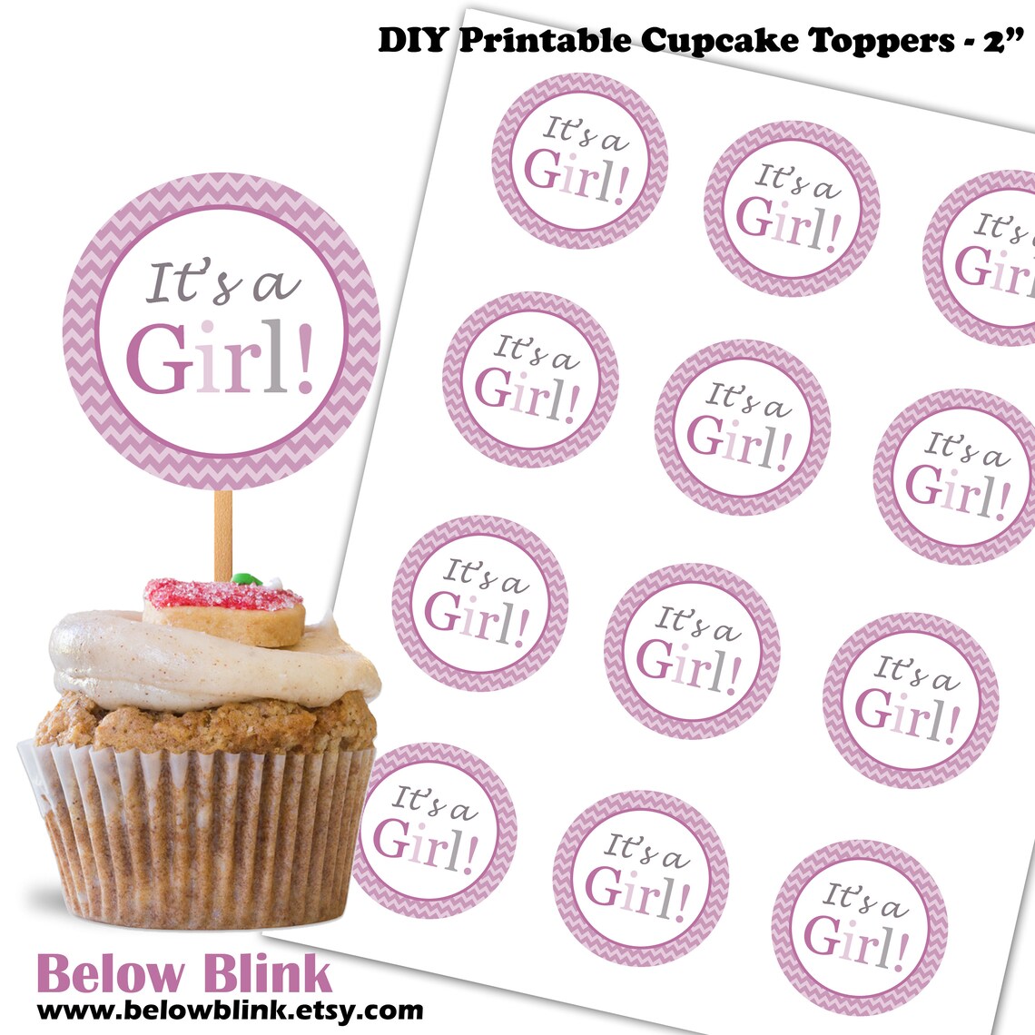 It's a Girl Cupcake Toppers Printable Tags Baby Shower Etsy