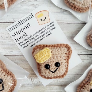 Emotional Support Toast with Butter, Crochet Amigurumi Pocket Hug Plush with Encouraging Message Card, Gift for Comfort & Anxiety Support