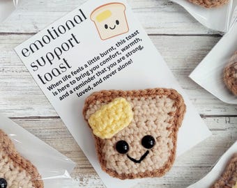 Emotional Support Toast with Butter, Crochet Amigurumi Pocket Hug Plush with Encouraging Message Card, Gift for Comfort & Anxiety Support