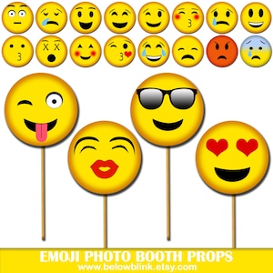 Emoji Photo Props Printable Photo Booth Props Smiley Party Prop Emoji Faces Party Props, Emoji Centerpiece, Emoji Party, Kiss Booth-DP417