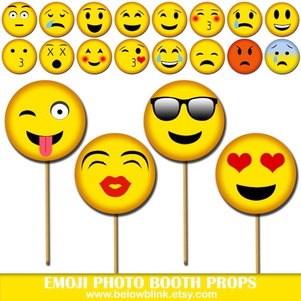 Emoji Photo Props Printable Photo Booth Props Smiley Party Prop Emoji Faces Party Props, Emoji Centerpiece, Emoji Party, Kiss Booth-DP417