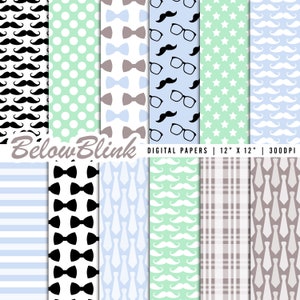 Kleiner Mann Digitales Papier, Nahtlose Hintergründe, Baby Shower Scrapbook Papier, druckbare Papiere, Baby Junge, Stoffmuster, Schnurrbart - DP1122