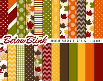 Thanksgiving Digital Paper Autumn Scrapbook Papers Thanksgiving Party Decorations - Instant Download - DP451