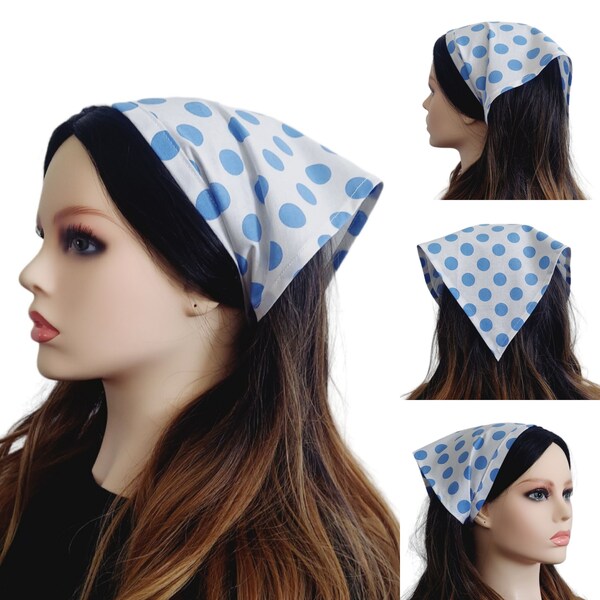 Hair Kerchief Bandana Retro Triangle Scarf Summer Headscarf Hiking Head Wrap Spring Boho Scarf Blue Polka Dots