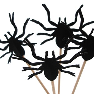 12 Black Tarantula Spider Cupcake Toppers, Halloween Party Decorations No264 image 3