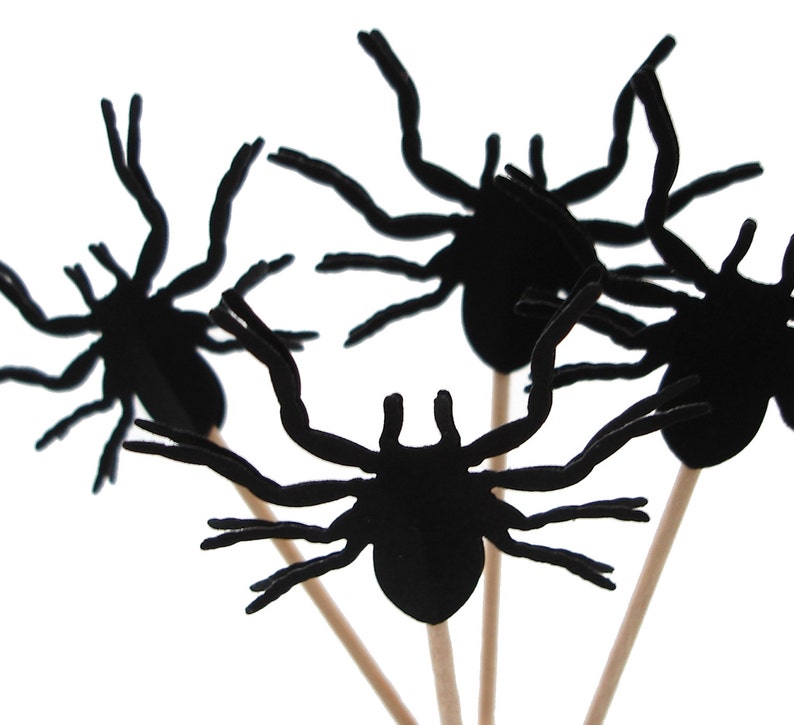 12 Black Tarantula Spider Cupcake Toppers, Halloween Party Decorations No264 image 3