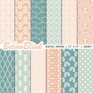 Papel digital Boho, fundos sem costura, papel para scrapbook Boho, papéis para impressão, tribal, padrão de tecido, planejador, lixo eletrônico - DP1162