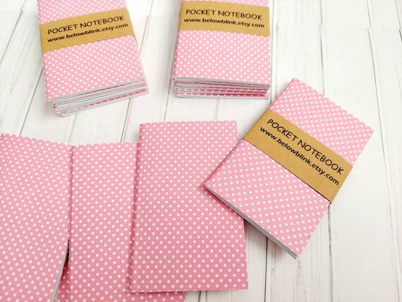 Set of 6 Pocket Notebook Christmas Stationery Gift Mini Journal Stocking Stuffer Mini Travelers Notebook Pink Polka Dots Il_570xn