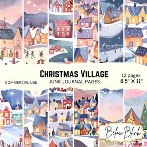 Christmas Village Junk Journal Pages, Christmas Digital Paper Pack, Collage Sheets, Printable Scrapbook Paper, Instant Download