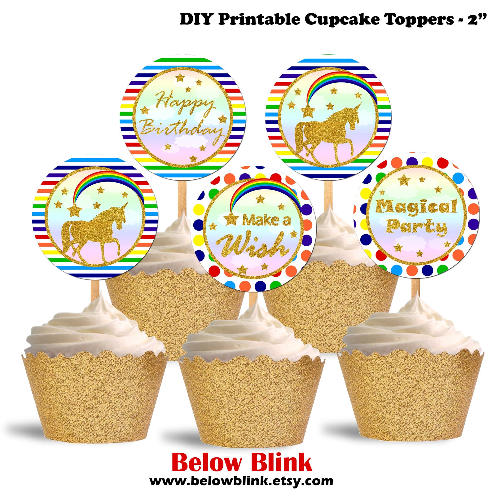 Printable Unicorn Cupcake Toppers Page Two