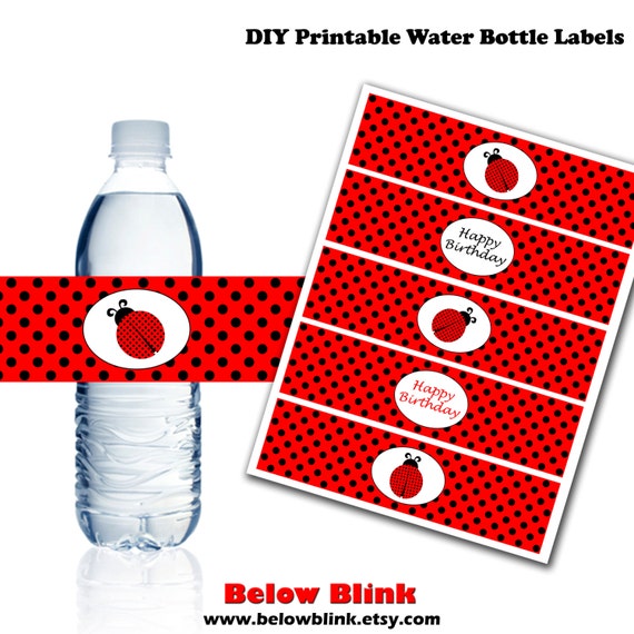 Printable Ladybug Happy Birthday Water Bottle Labels, Polka Dot Print, 1st Birthday Party Decor - Instant Download - DP385 Il_570xn